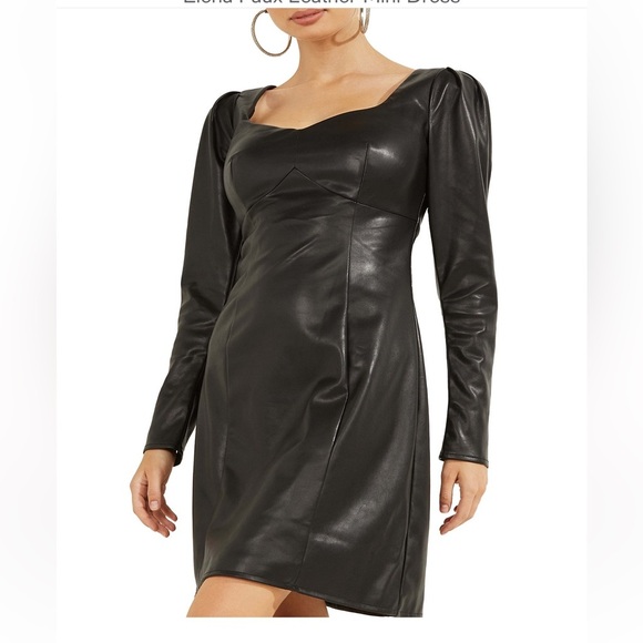 Guess Black Long Sleeve Faux Elena Leather Dress NWT - Picture 1 of 3